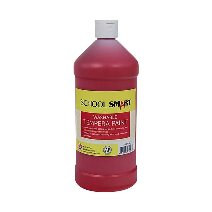 School Smart Washable Tempera Paint, Red, 1 Quart Bottle
