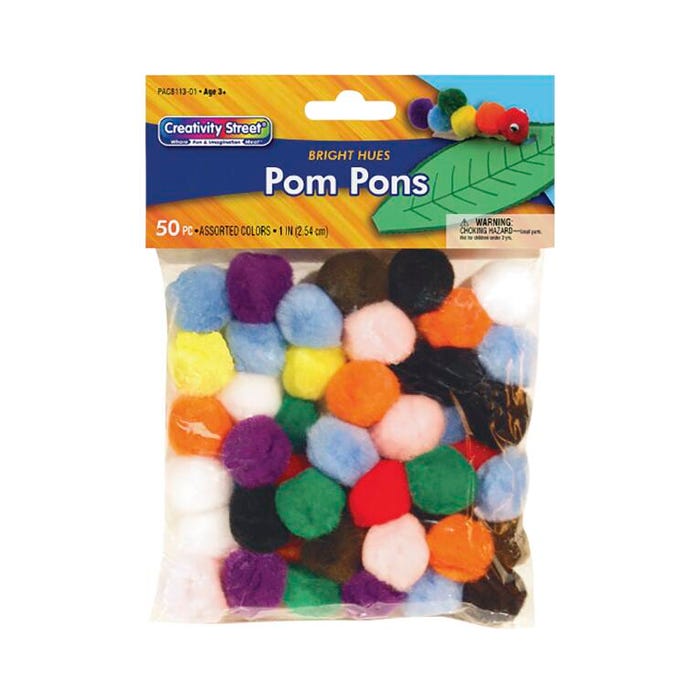 Creativity Street Soft N Lively Pom Pon, 1 Inch, Assorted Bright Color, Set of 50