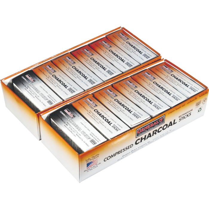 General's Compressed Charcoal Classroom Pack, Assorted Hardness, Black and White, Set of 114
