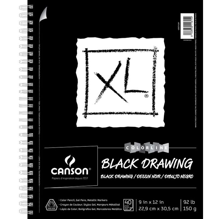 Canson XL Black Drawing Pad, Side Wire, 9 x 12 Inches, 40 Sheets