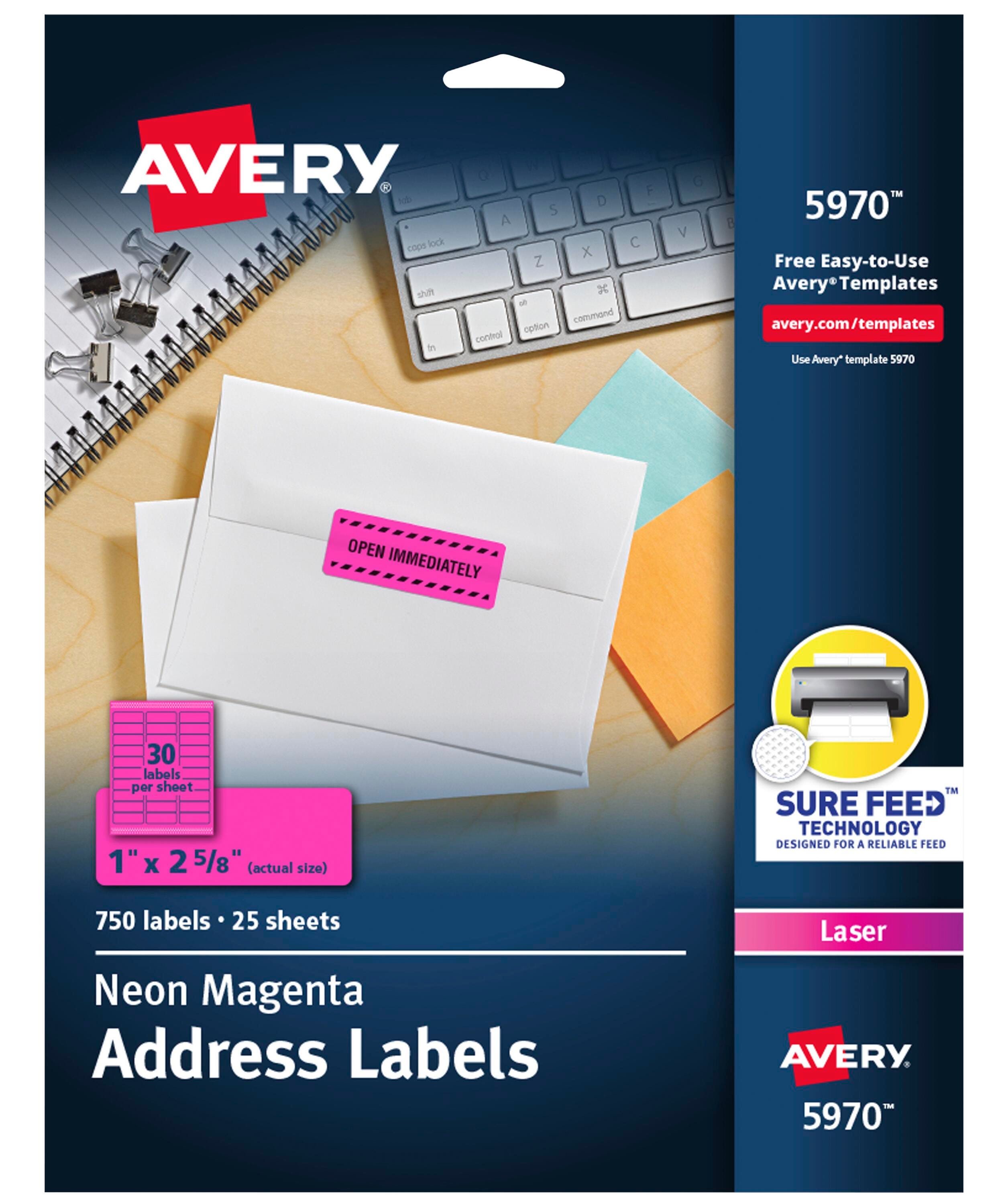 Avery Permanent Laser Labels, 1 x 2-5/8 Inches, Neon Magenta, Pack of 750 1054669