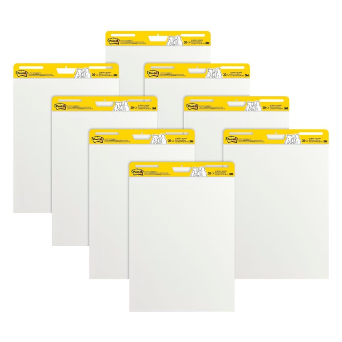 Post-It Self-Stick Easel Pad, 25 x 30 Inches, Unruled, White, 30 Sheets, Pack of 8