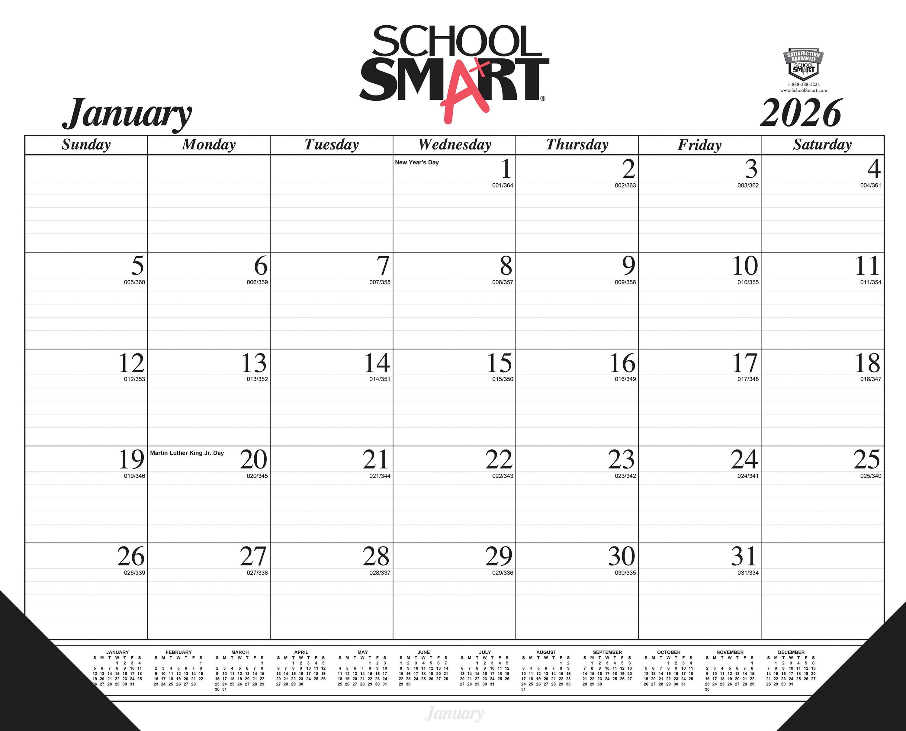 School Smart Desk Pad Calendar Refill, January-December 2026, 22 x 17 Inches 2150953