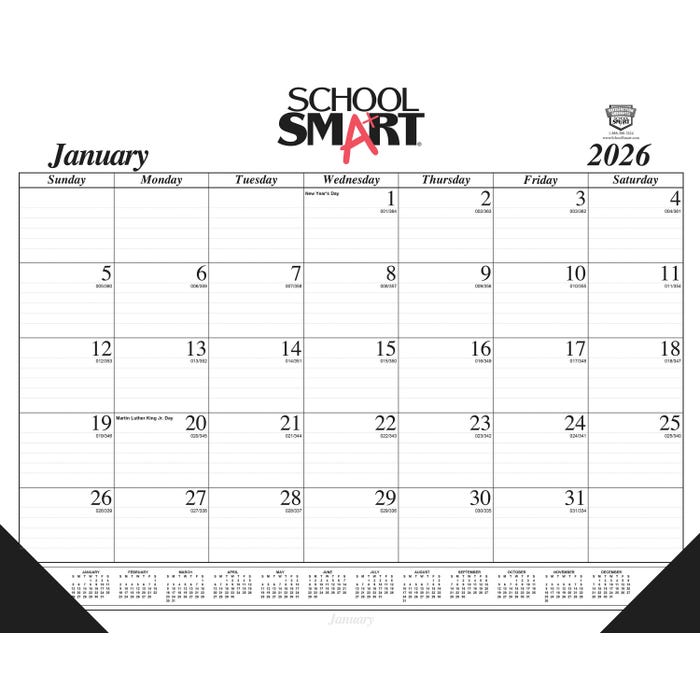 School Smart Desk Pad Calendar Refill, January-December 2026, 22 x 17 Inches