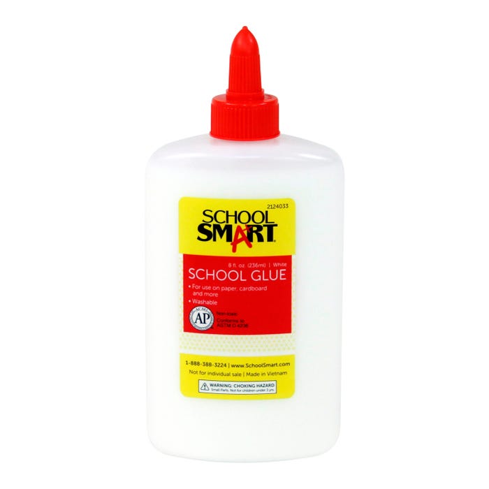 School Smart Washable School Glue, 8 Ounce Bottles, White, Pack of 12