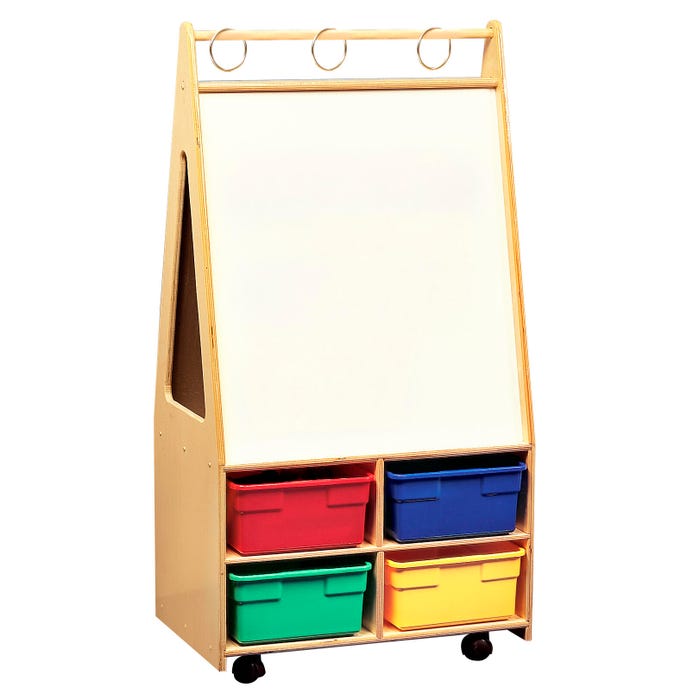 Childcraft Mobile Magnetic Dry-Erase Double-Sided Easel, 4 Assorted Color Trays, 24-3/4 x 16 x 46 Inches