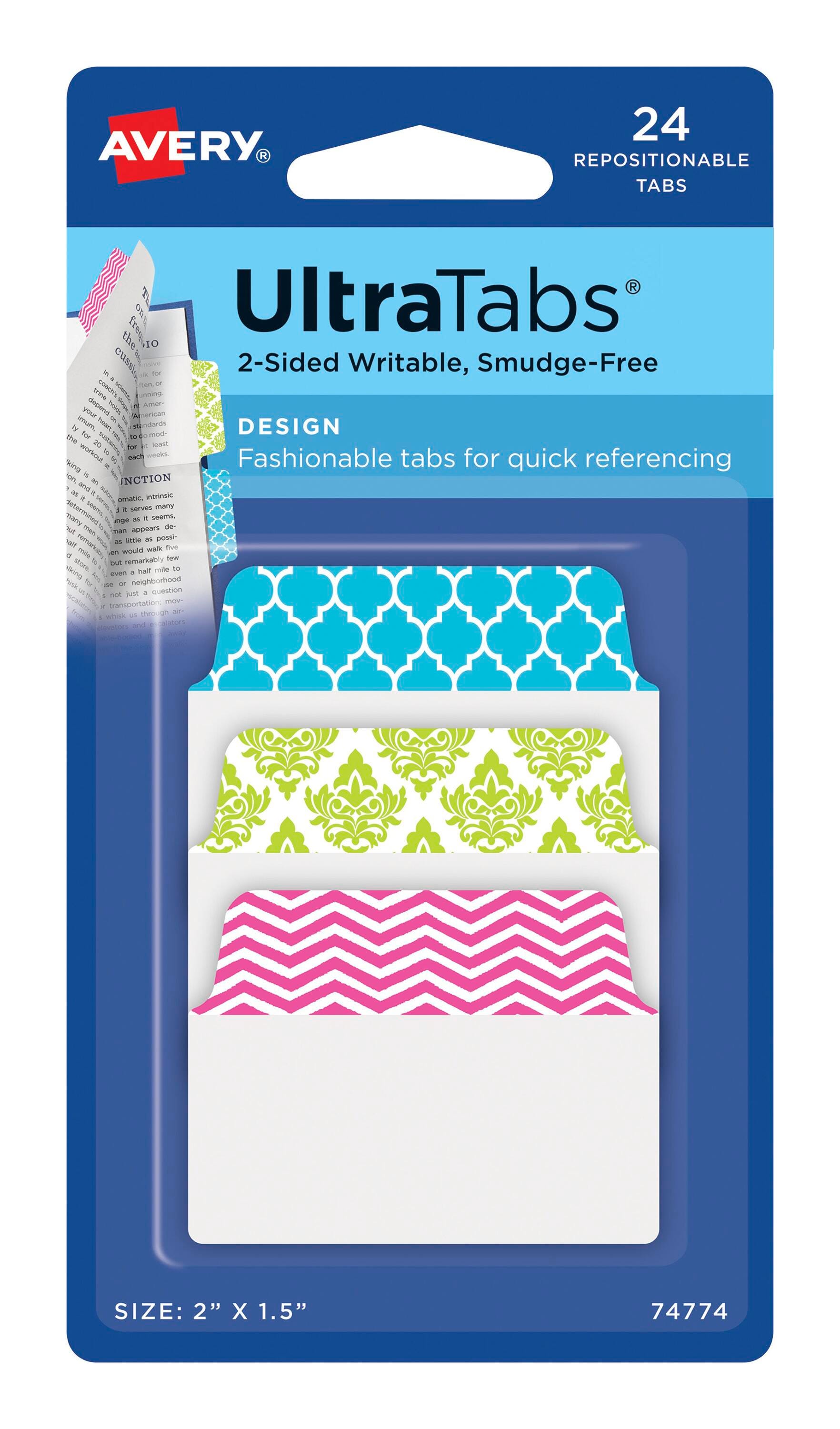 Image for Avery Repositionable UltraTabs, 2 x 1-1/2 Inches, Assorted Patterns, Set of 24 from School Specialty