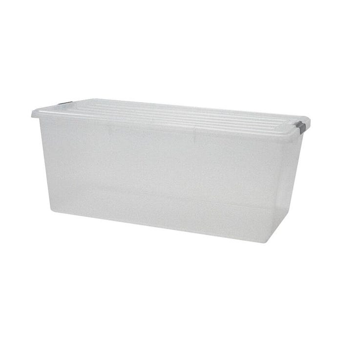 IRIS Stacking Storage Box with Lid, 17-1/4 x 31-1/2 x 13 Inches, 91 Quart, Clear, Pack of 4