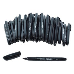 School Smart Fine Tip Permanent Markers, Quick-Drying and Water Resistant, 1 mm Tip, Black, Pack of 48