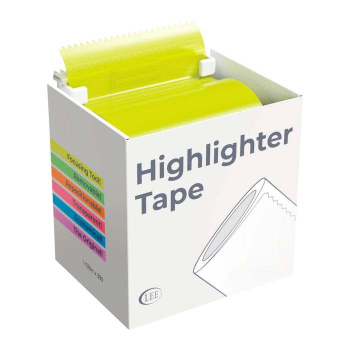 Lee Removable Wide Highlighter Tape, 1-7/8 X 393 inches, Yellow, Pack of 2