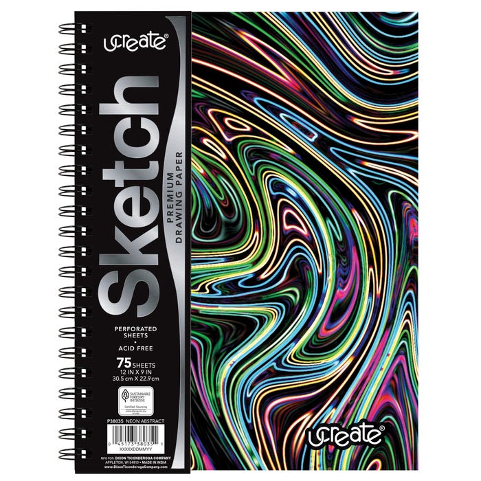 Ucreate Fashion Sketch Book, Neon Abstract, 12 x 9 Inches, 75 Sheets