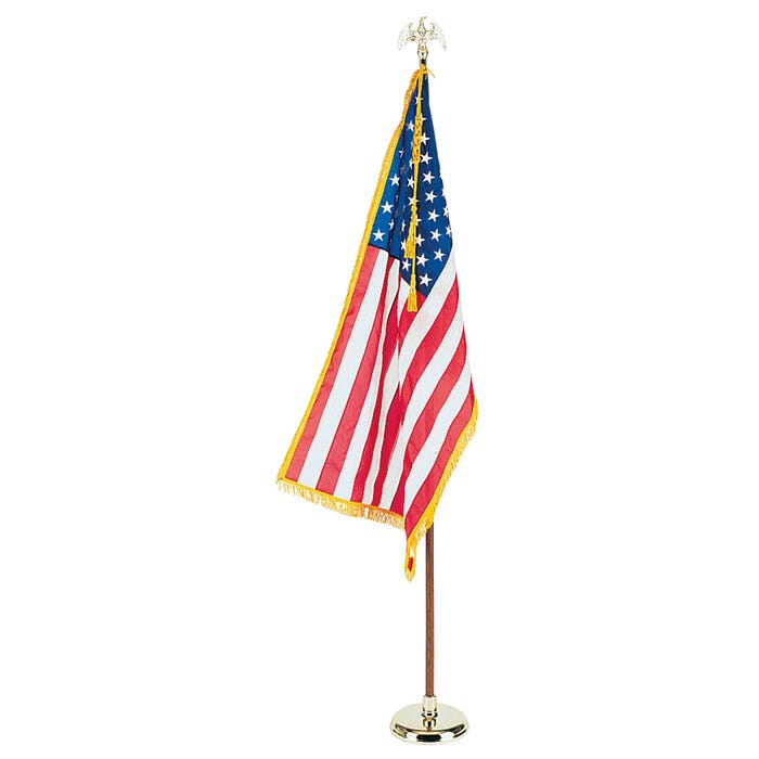 Annin United States Flag with Pole, Fringed, Nylon, Indoor, 3 x 5 Feet