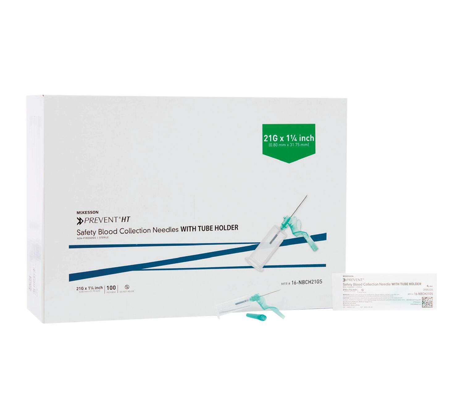 McKesson Prevent HT Blood Collection Needles with Tube Holders, 21 Gauge, 1-1/4 Inch Needle, Pack of 100