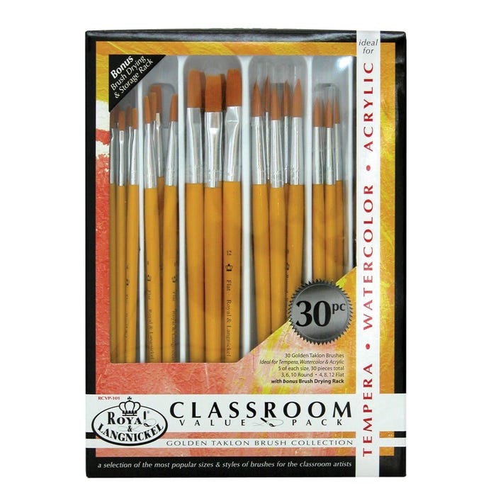 Royal & Langnickel Taklon Hair Classroom Value Pack, Assorted Size, Set of 30