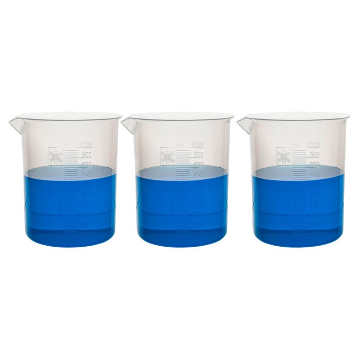 Eisco 1000mL Polypropylene Beaker, Molded Graduations, Pack of 3