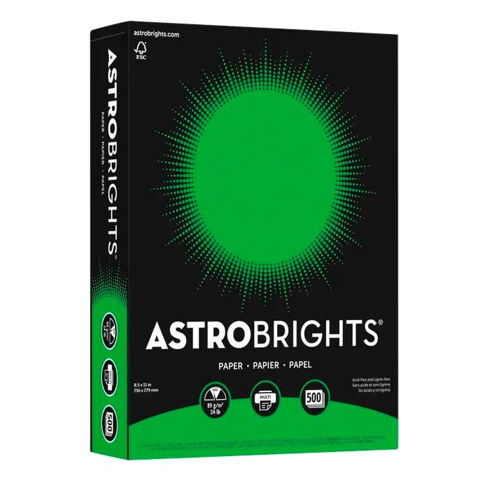 Astrobrights Premium Colored Paper, 8-1/2 x 11 Inches, 24 lbs, Gamma Green, 500 Sheets