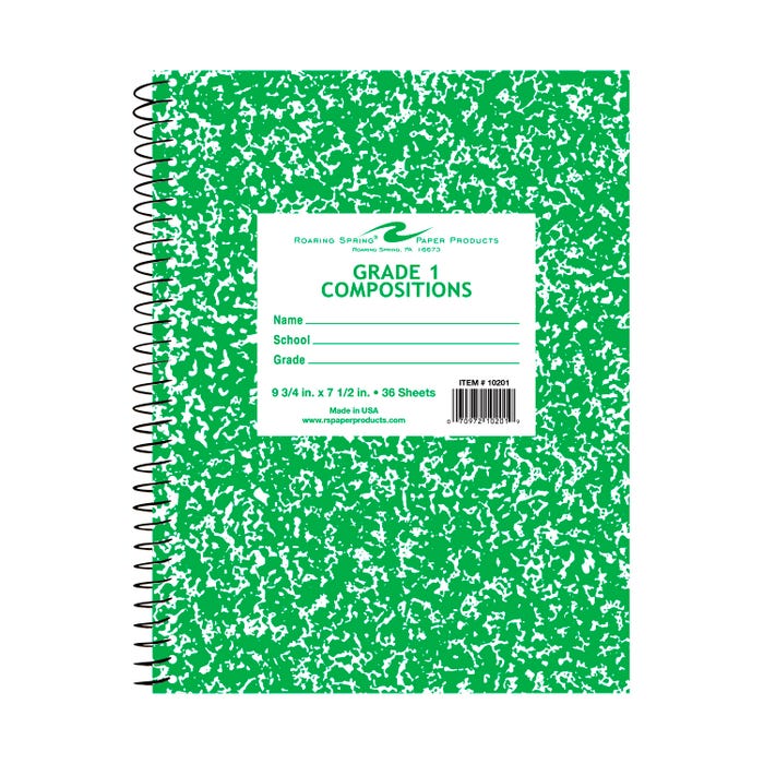 Roaring Spring Grade One Ruled Notebook, 9-3/4 x 7-1/2 Inch, 36 sheets