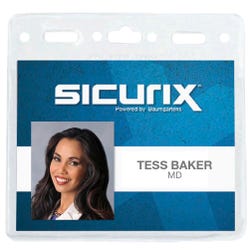 Baumgartens Horizontal Pre-Punched ID Badge Holder, 4 x 3 Inches, Vinyl, Clear, Pack of 50 1402412