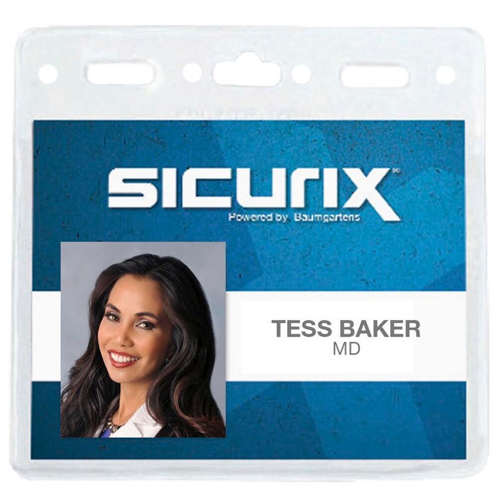 SICURIX Horizontal Pre-Punched ID Badge Holder, 4 x 3 Inches, Vinyl, Clear, Pack of 50