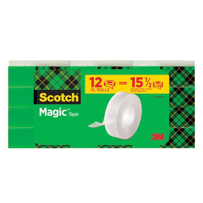 Scotch 810 Magic Invisible Tape, 0.75 in x 1296 Inch, Matte Clear, Pack of 12