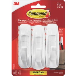 Command Utility Hook Adhesive Strips, Large, 5 lb, White, Pack of 3 2133417