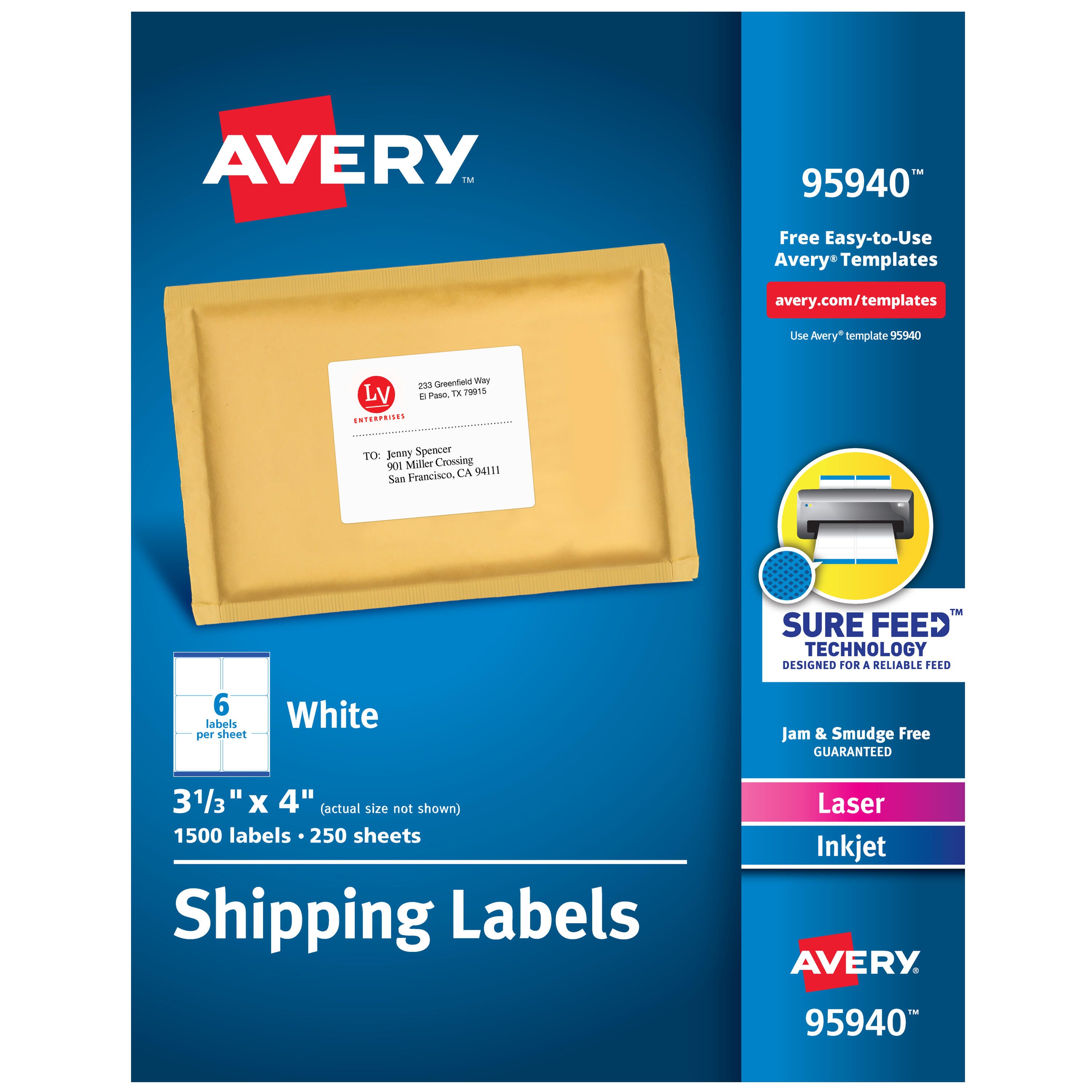 Image for Avery Bulk Shipping Labels, 3-1/3 x 4 Inches, White, Pack of 1500 from School Specialty
