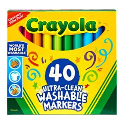 Crayola Ultra-Clean Washable Markers, Broad Line, Assorted Colors, Set of 40