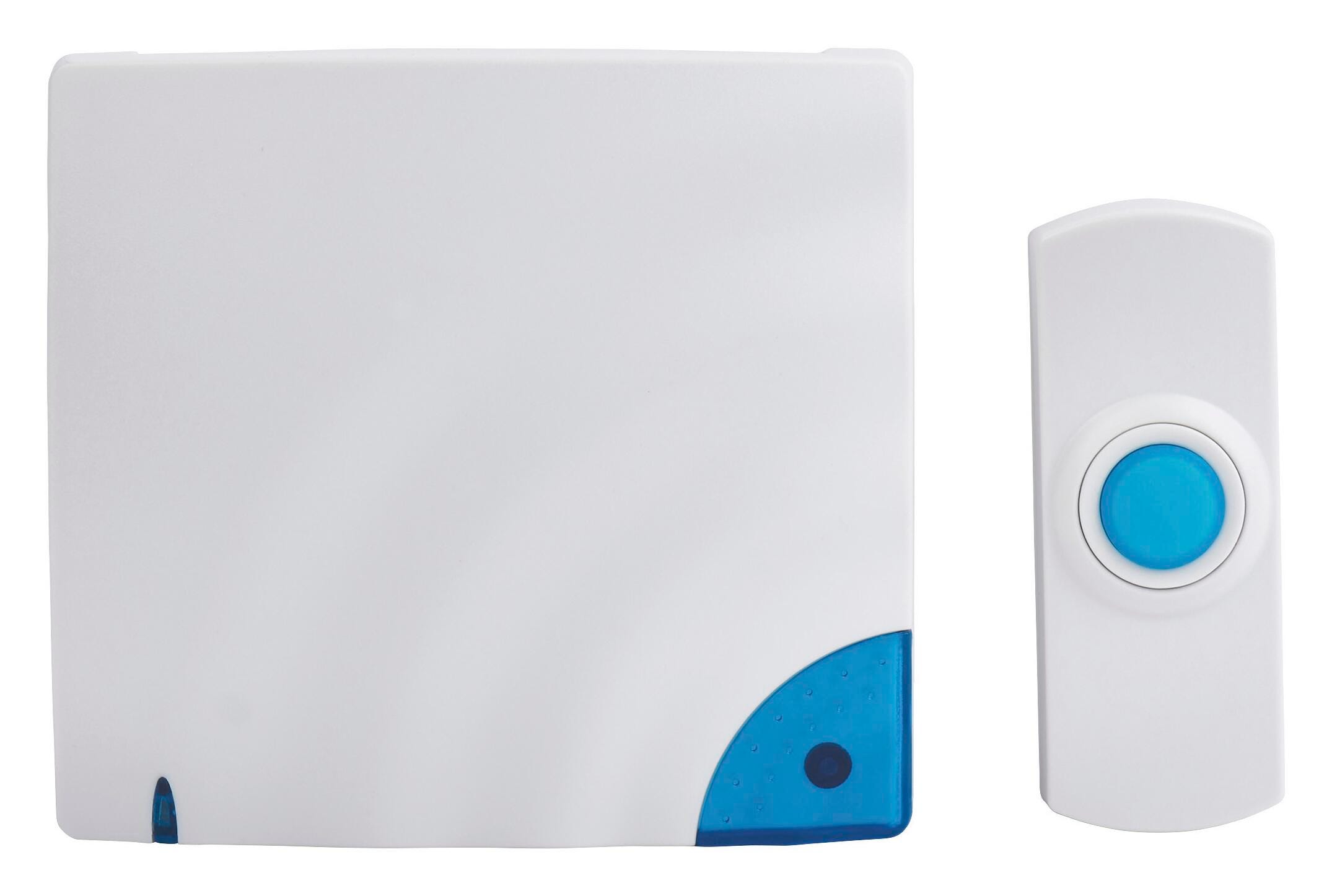 Tatco Water Resistant Wireless Doorbell, 250 ft Range, Blue/White, Item Number 1446482
