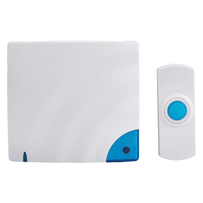 Tatco Water Resistant Wireless Doorbell, 250 ft Range, Blue/White