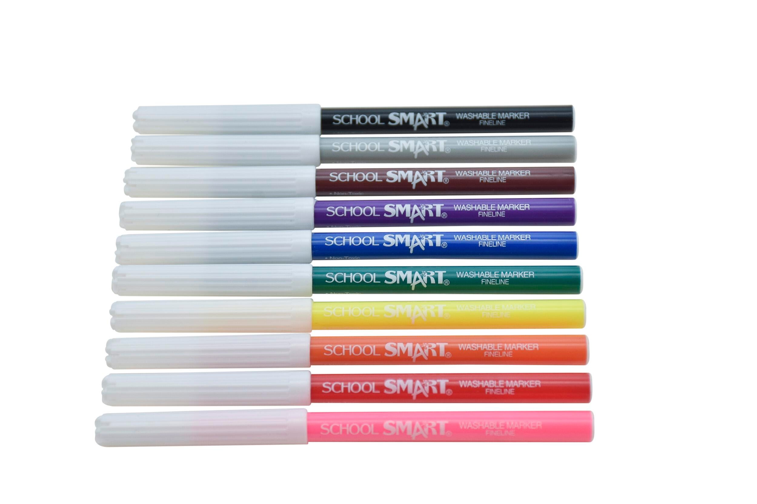 School Smart Washable Markers, Fine Tip, Assorted Colors, Pack of 10 086512