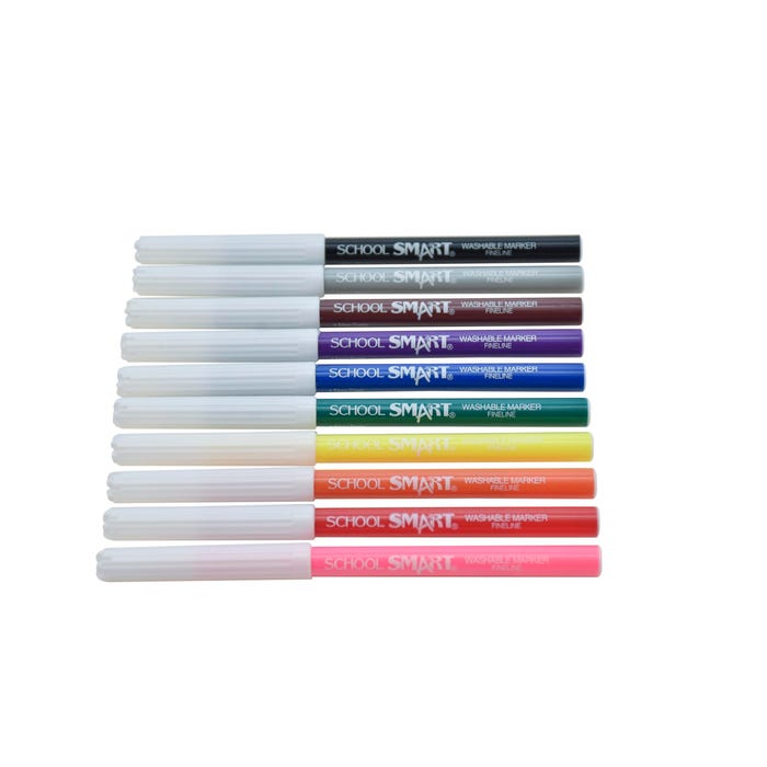 School Smart Washable Markers, Fine Tip, Assorted Colors, Pack of 10