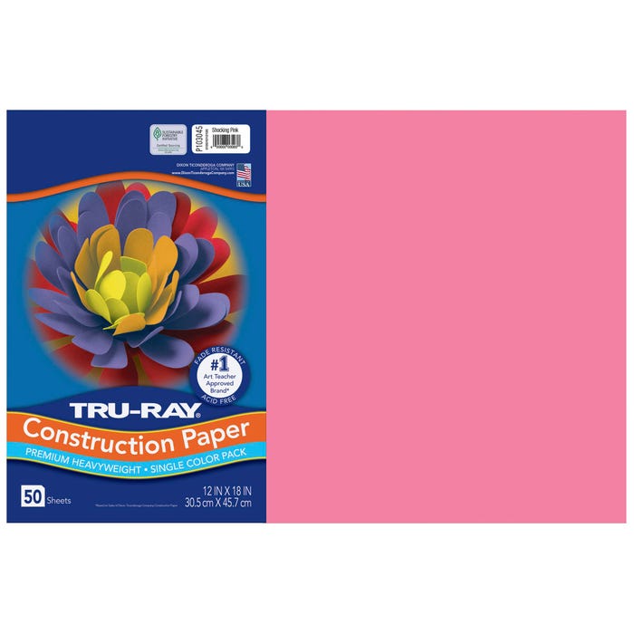 Tru-Ray Sulphite Construction Paper, 12 x 18 Inches, Shocking Pink, 50 Sheets