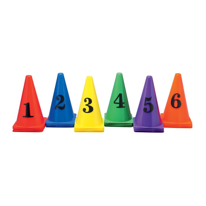 FlagHouse Numbered Cones, 9 Inches, Assorted Colors, Set of 36