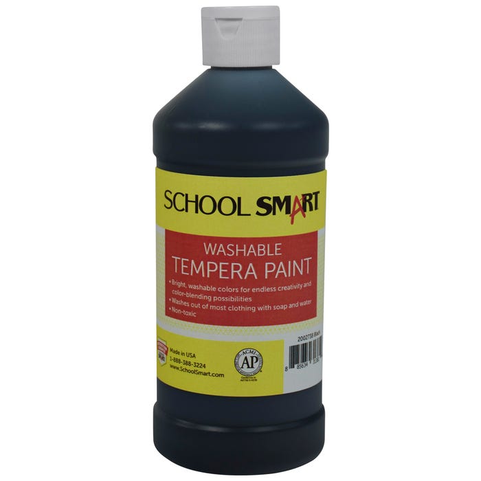 School Smart Washable Tempera Paint, Black, 1 Pint Bottle