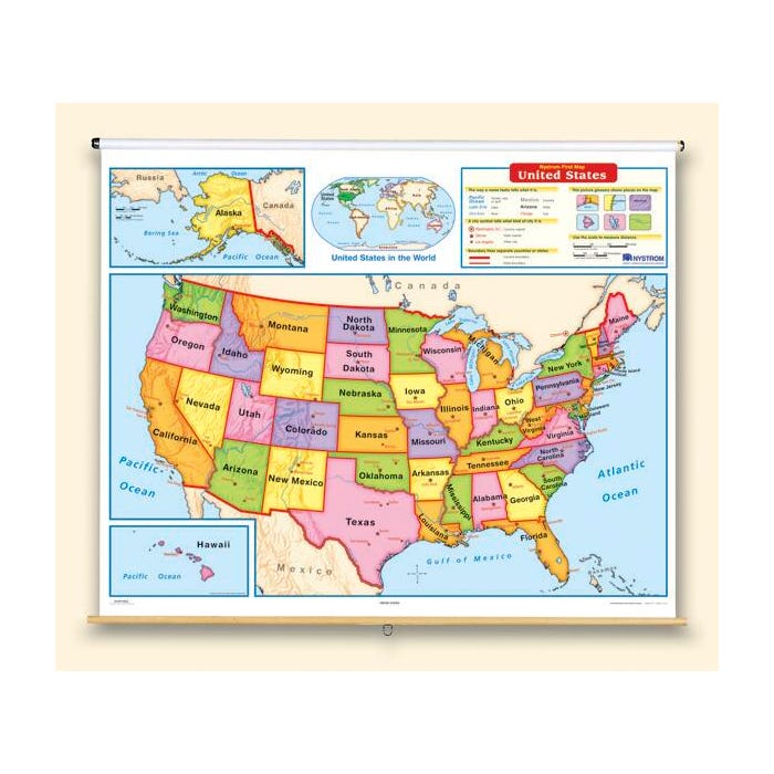 Nystrom Early Learning United States Physical Wall Map on Roller with Backboard