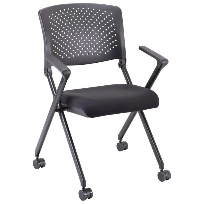 Lorell Plastic Arms/Back Nesting Chair, Casters, 24-3/8 x 22-7/8 x 35-3/8 Inches, Black, Carton of 2