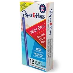 Paper Mate Write Bros. Ballpoint Pens, Medium Point, 1.0 mm, Blue, Pack of 12 027340