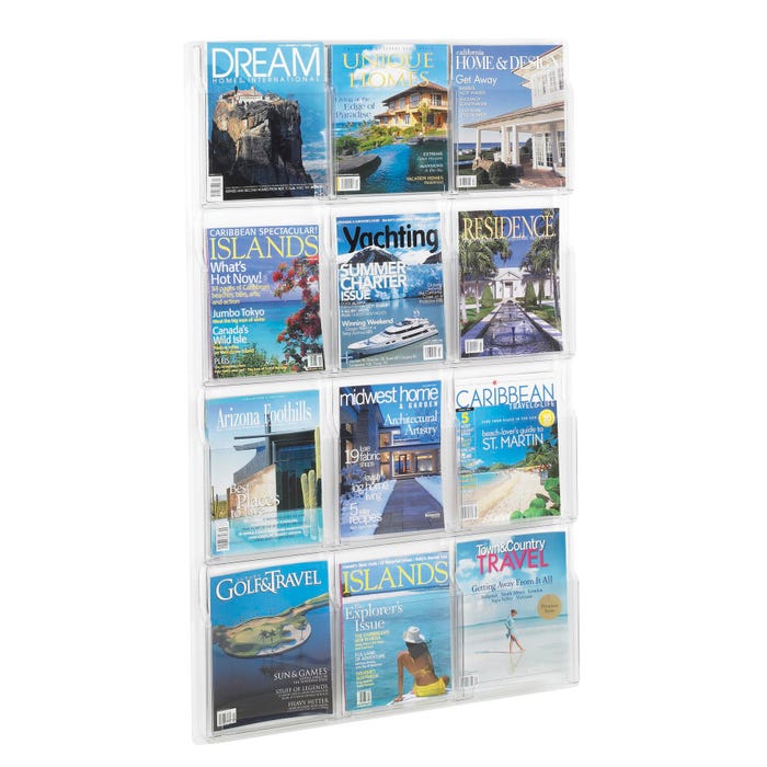 Safco Vertical Wall Mount Reveal Magazine and Pamphlet Display with Mounting Hardware, 12 Magazines, 30 x 2 x 49 Inches