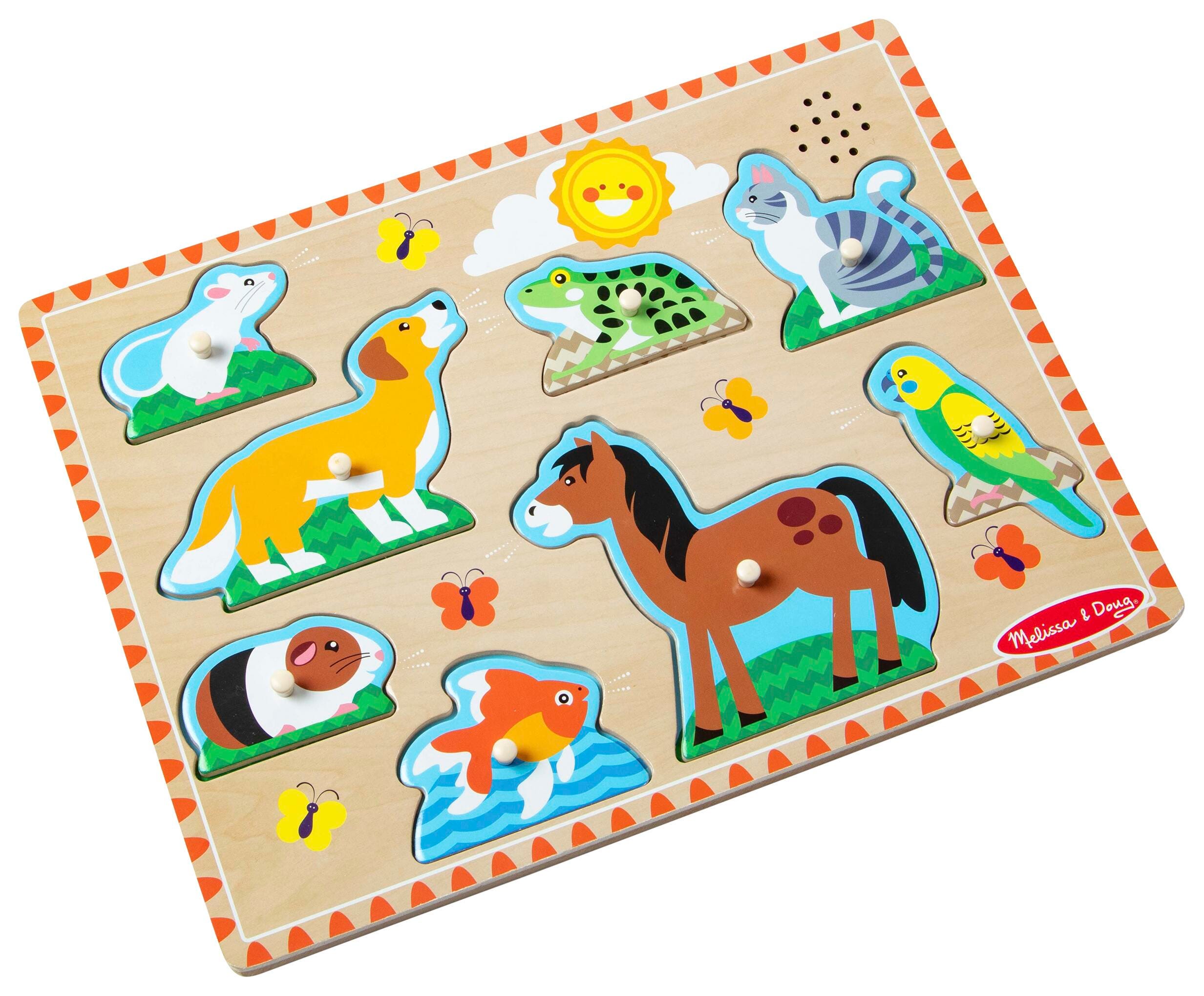 Melissa & Doug Wooden Pets Sound Puzzle, 8 Pieces with Board 1609251