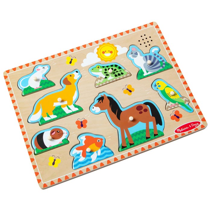 Melissa & Doug Wooden Pets Sound Puzzle, 8 Pieces with Board