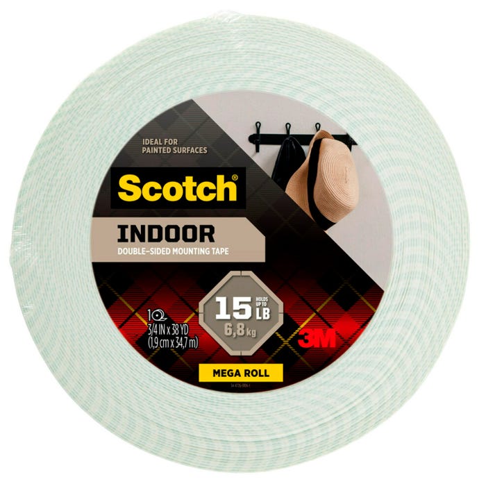 Scotch Double Sided Permanent Mounting Tape, 3/4 in x 38 yd, White