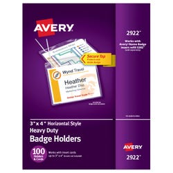 Avery Hanging Horizontal Photo ID System Badge Holder with Clip and Lanyard, 4 X 3 in, Polypropylene, Clear, Pack of 100, Item Number 1118259