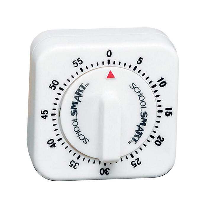 School Smart Small Timer with Bell, 60 Minutes, White