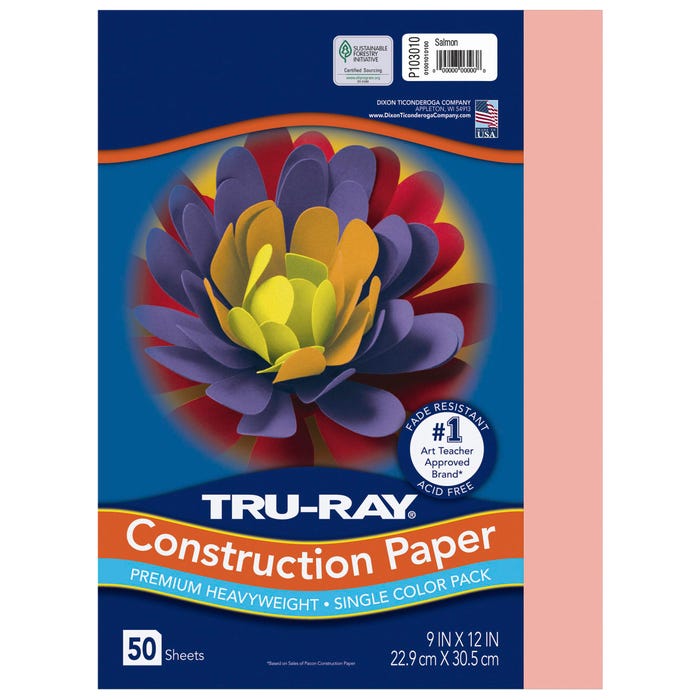 Tru-Ray Sulphite Construction Paper, 9 x 12 Inches, Salmon, 50 Sheets