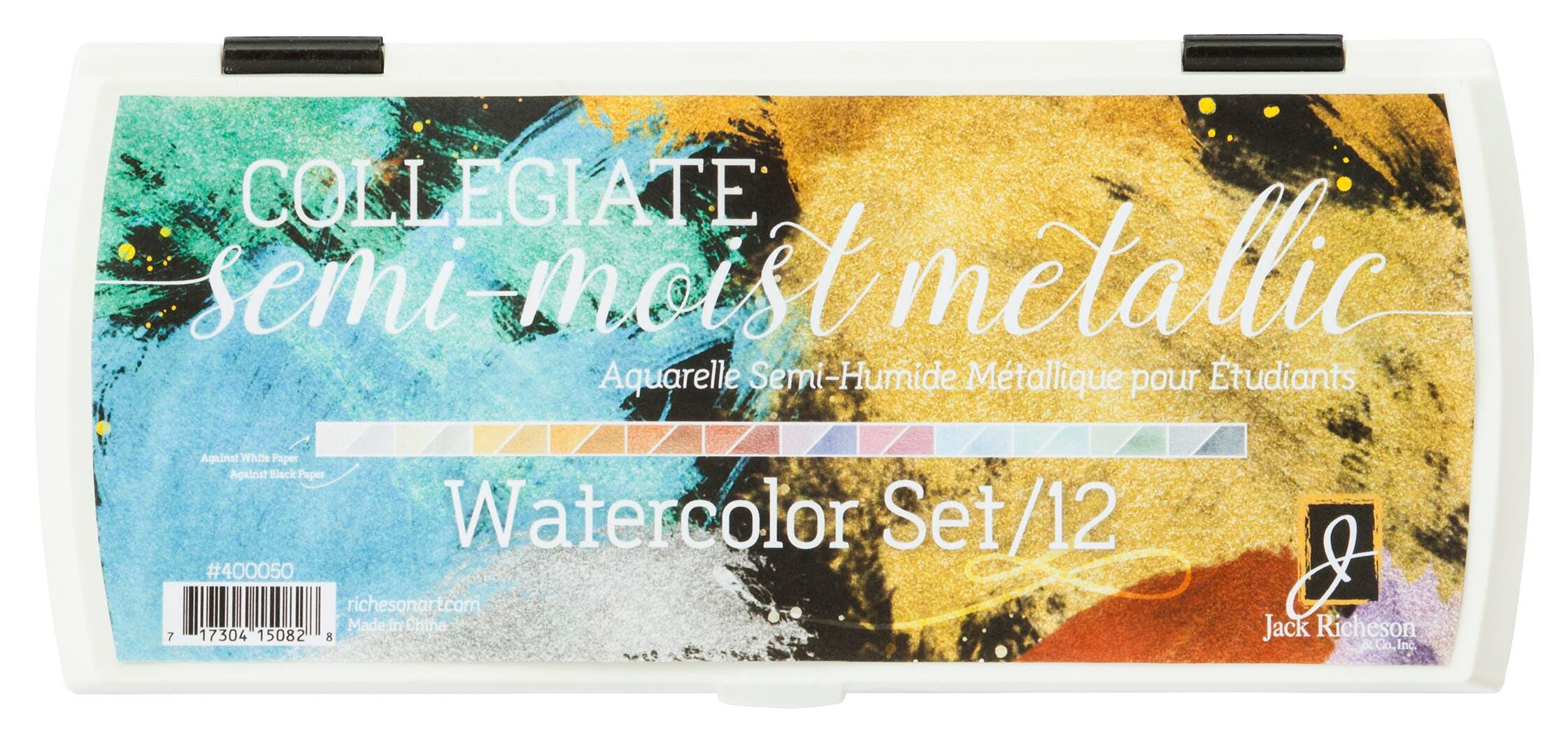 Jack Richeson Semi-Moist Collegiate Watercolors, 12 Metallic Colors Item Number 1591291