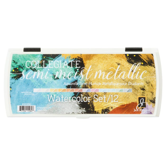 Jack Richeson Semi-Moist Collegiate Watercolors, 12 Metallic Colors