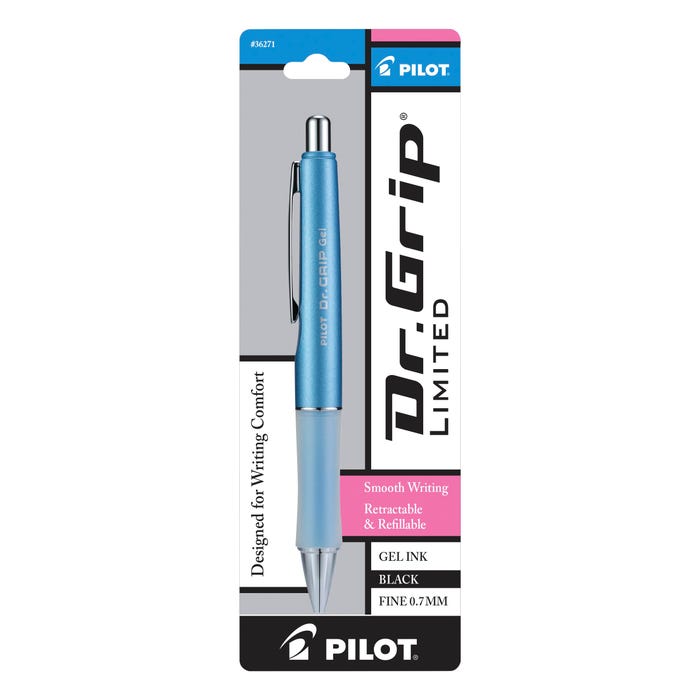 Pilot Dr. Grip Limited Gel Ink Retractable Rolling Ball Pen, Ice Blue Barrel, Fine Point, Black Ink