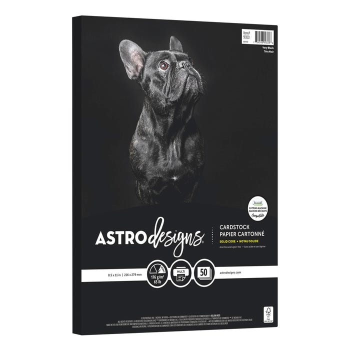 Astrodesigns Crafting Cardstock, 8-1/2 x 11 Inches, 65 lb/176 gsm, Very Black, 50 Sheets