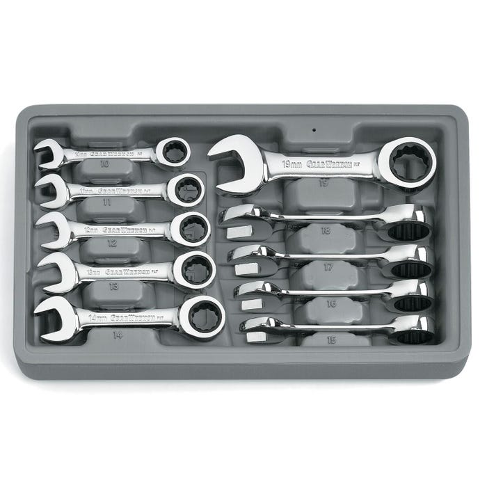 Gearwrench 10-Piece Stubby Ratcheting Combination Wrench Set - Metric, Set of 10