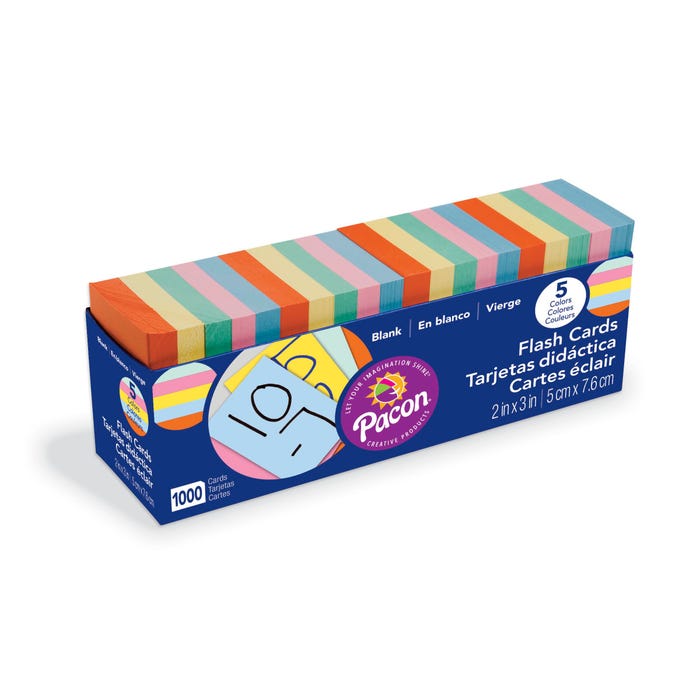 Pacon Blank Flash Cards, Assorted Colors, 2 x 3 Inches, Pack of 1000